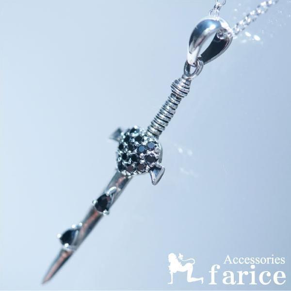 シャインブラックキュービックジルコニアパヴェハート スパイラル剣柄