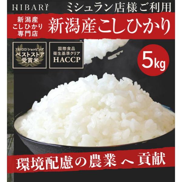 令和4年産 新米 新潟県産コシヒカリ 白米 5kg ミシュラン店様御用達 3年連続ベストストア賞受賞 環境に配慮したプレミアム米 新潟産HIBARI