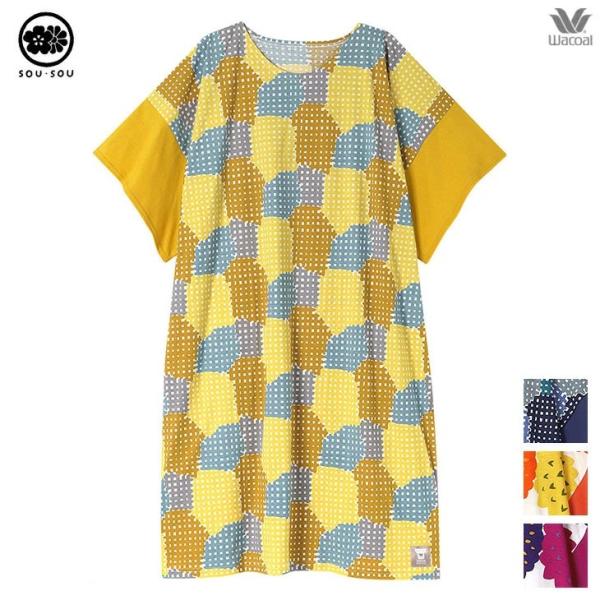 【未使用】ソウソウ × ワコール ワンピース ６分袖 花柄 M グレー 未使用】ソウソウ × ワコール ワンピース 6分袖 花柄 M ブルー