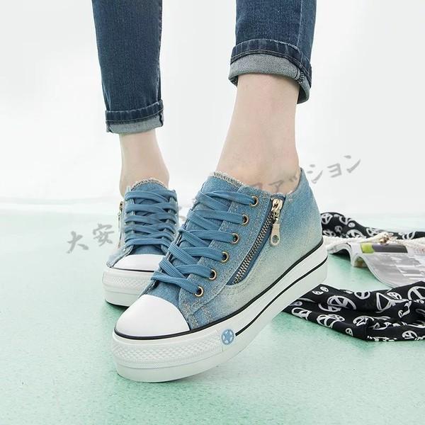 21 新作 スリッポン デッキシューズ 背が高くなる靴 レディース スニーカー デニム 6cmup 厚底 人気 Shoes67 大安売り大魔王ファッション 通販 Yahoo ショッピング