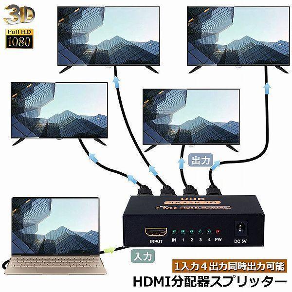 HDMI 分配器 スプリッター 1入力 4出力 4画面 同時出力 高解像度4K 1080P @30H...