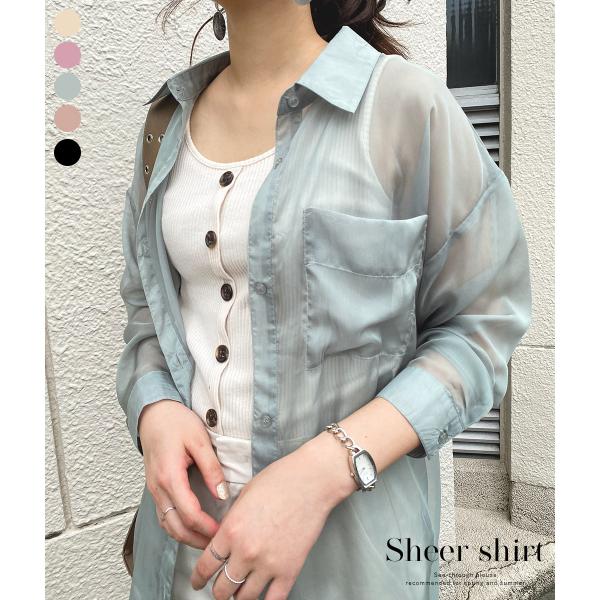 シアー シャツ シースルー ブラウス トップス レディース ビッグシルエット オーバーシャツ シアー素材 長袖 羽織 カーデ 透け ゆったり 無地 シンプル Sd4017 Fashionletter 通販 Yahoo ショッピング