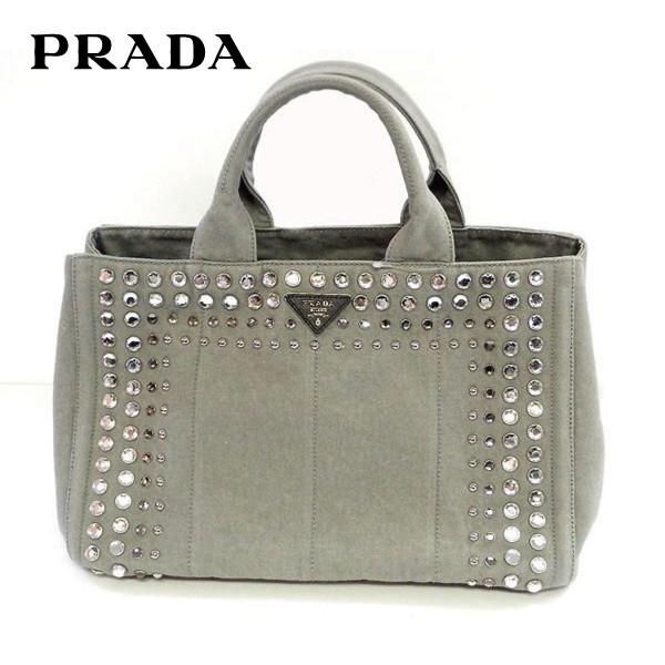 プラダ PRADA スタッズ ビジュー付 カナパ 2Way ライトグレー プラダ PRADA スタッズ ビジュー付 カナパ 2Way ライトグレー