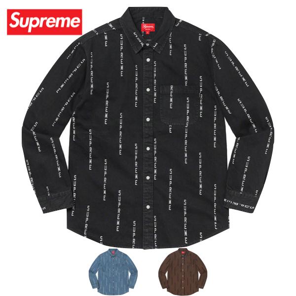 3colors】Supreme Logo Stripe Jacquard Denim Shirt 2020AW Top 