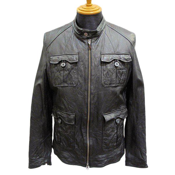 バラシ barassi シワ加工スタンドレザーブルゾン(アウトレット50%OFF 