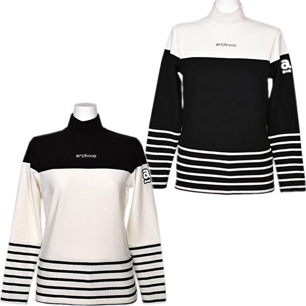 アルチビオ archivio レディース 長袖モックネック部分ボーダー柄