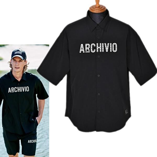 アルチビオ archivio メンズ 半袖ロゴ入り前開きシャツ ゴルフウェア