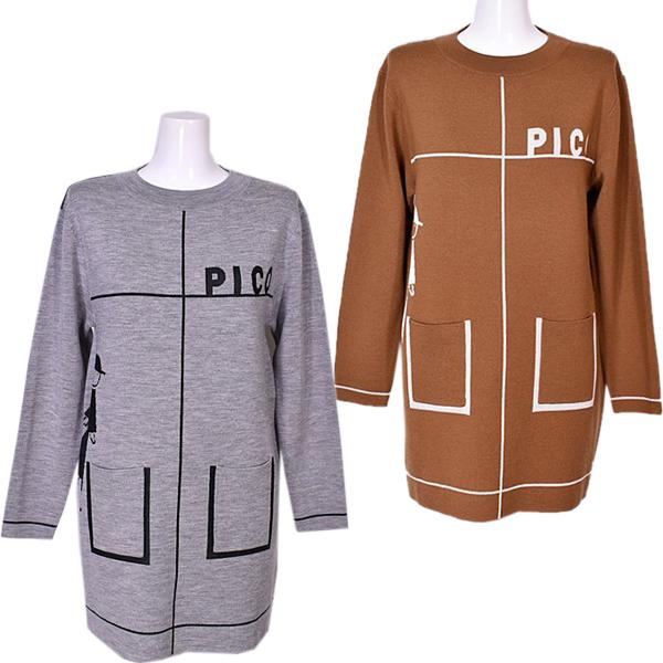 ピッコーネ PICONE レディース 長袖クルーネックチュニック丈ニット 