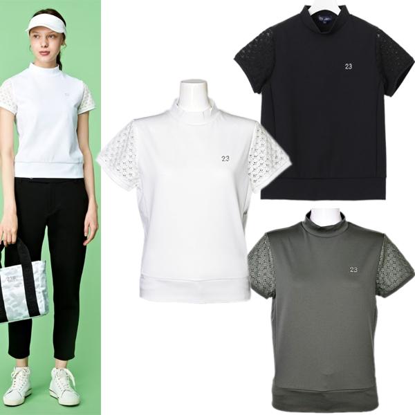 23区ゴルフ 23区GOLF レディース UV 半袖モックネック ライトダンボールニットシャツ ゴルフウェア 2023春夏新作  通常販売価格:16940円