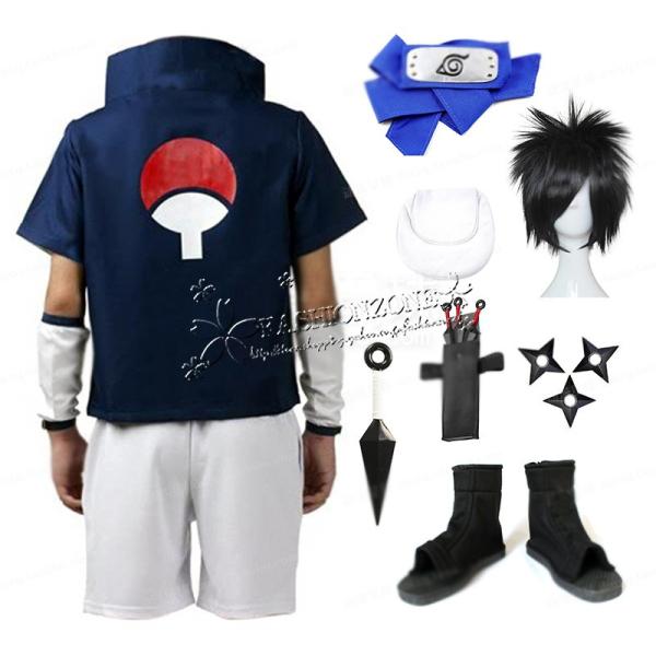 ナルト NARUTO 風 うちはサスケ コスプレ衣装 ウィッグ 靴 大人子供用