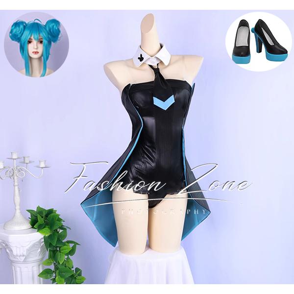 送料無料◇初音ミク 風 黒バニーガール コスプレ衣装 ウィッグ 送料無料◇初音ミク 風 黒バニーガール コスプレ衣装 ウィッグ