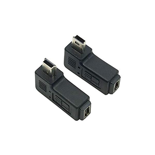 CY 90&amp;deg;左右角度付Mini USB 5ピンオス - メス延長アダプター 2個パック