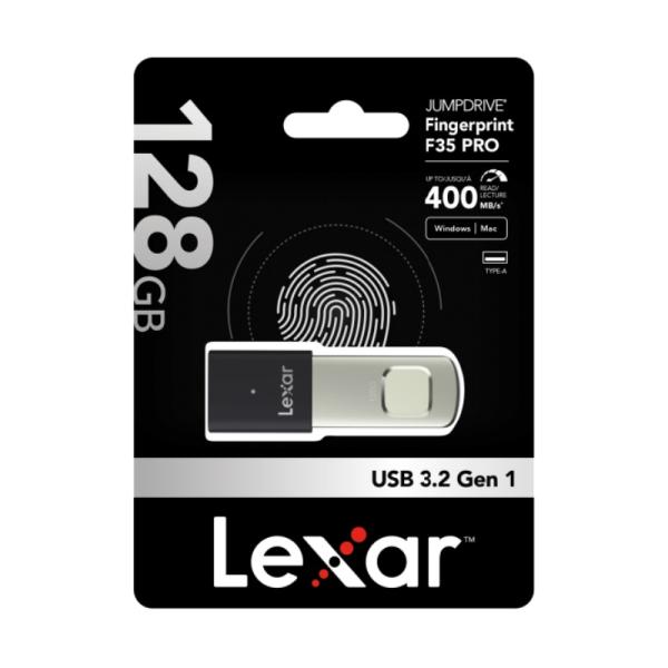 Lexar F35 PRO 指紋認証 USBメモリ 128GB USB Type-A 高速 PC パソコン 指紋USB 256ビットAES暗号化 データ移行 バックアップ USB3.2 Gen1 3年保証 並行輸入品