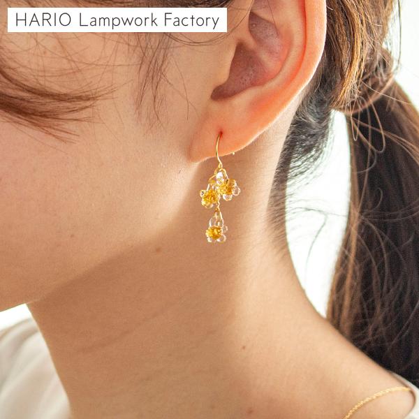 ＼9/15はポイント10倍／ ハリオ ピアス ひとふさのミモザ 花 ガラス製 HARIO Lampwork Factory 手作り 日本製 小ぶり