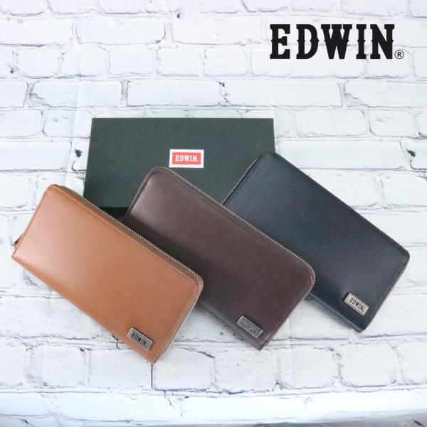 エドウイン（EDWIN）ラウンドファスナー束入れ メンズ財布 ウォレット 長財布 ギフトケースつき リサイクルレザー プレゼント 父の日 クリスマス 誕生日 0510741
