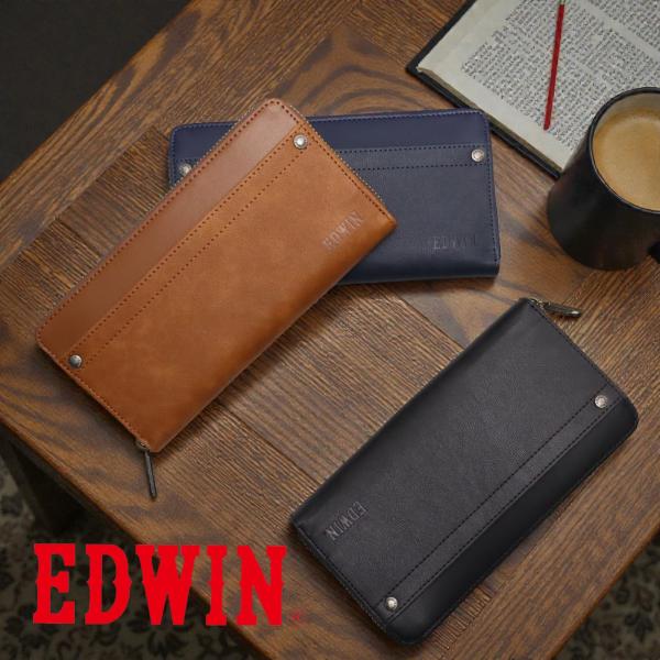 エドウイン（EDWIN）リベットラウンドファスナー束入れ メンズ財布 ウォレット 長財布 ギフトケースつき プレゼント 父の日 クリスマス 誕生日