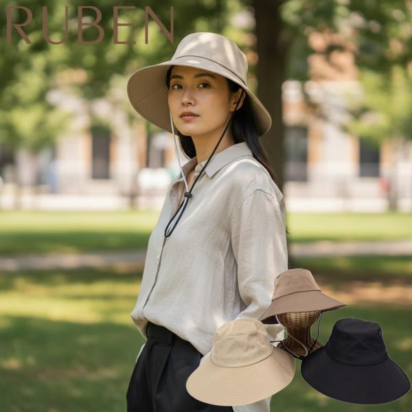 ルーベン (RUBEN) ラスターワイドプリムハット 帽子 レディース帽子 バケットハット あごひも UV対策 つばひろ 光沢 オールシーズン