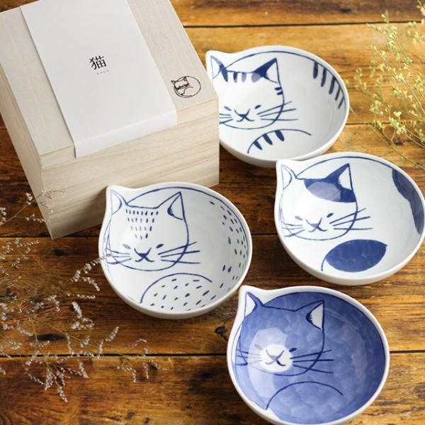 neco鉢 ねこばち 4枚 木箱セット 303303B600 (猫 小鉢 深皿 鉢 ボウル