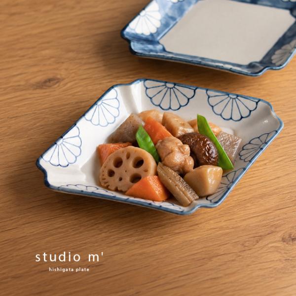 studio m’ スタジオエム 隅入菱形皿(プレート 皿 陶器 おしゃれ かわいい 和食器 取り皿 日本製 20cm 電子レンジ対応 食洗機対応 食洗器 陶器 和モダン)