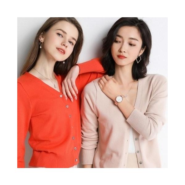 長袖Vネックカーディガン 無地 着回し オフィスカジュアル 冷房対策