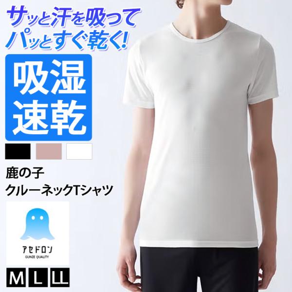 グンゼ GUNZE アセドロン インナーシャツ メンズ 半袖 インナー 肌着 下着 鹿の子 丸首 吸湿速乾 抗菌 防臭 汗対策 MCA713