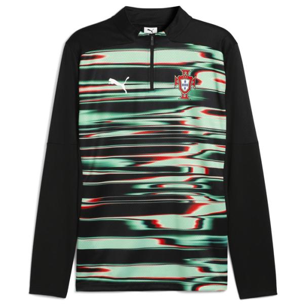 ●ポルトガル代表 2025 プレマッチ 1/4ジップトップ(ブラック×グリーン)【PUMA/プーマ】(779545-18)