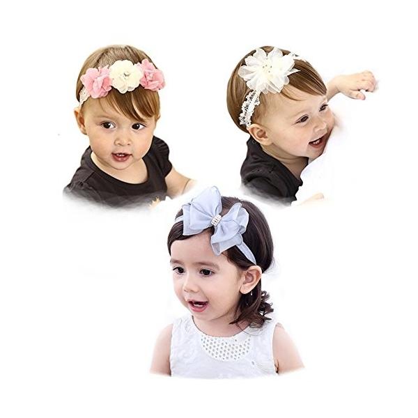 Bianhuan ベビー ヘアバンド 赤ちゃん へあバンド キッズ 3点セット おしゃれ 子供 贈呈 女の子 カチューシャ こども 出産 かわいい