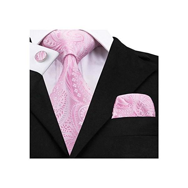 Dibangu メンズ ネクタイ ピンク シルク チーフ 最安値 結婚式 花柄 セット