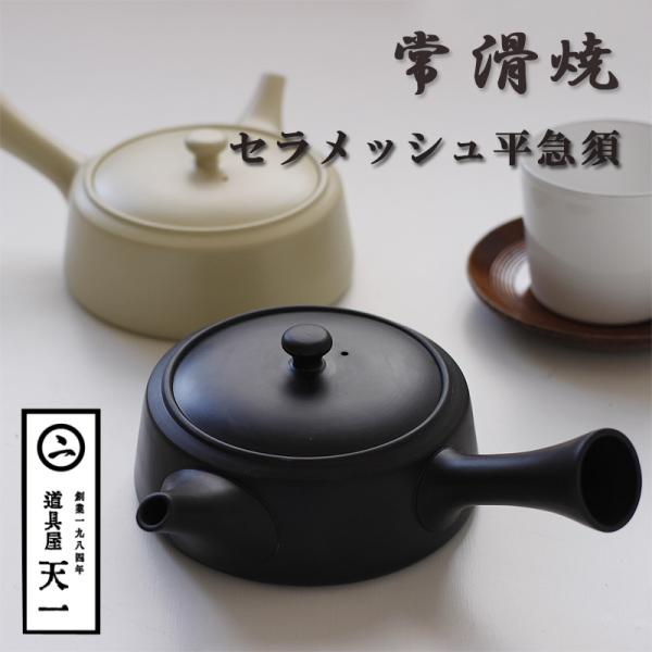 天一 常滑焼セラメッシュ平急須（ティーポット きゅうす お茶ポット とこなめ焼 茶こし 茶器）