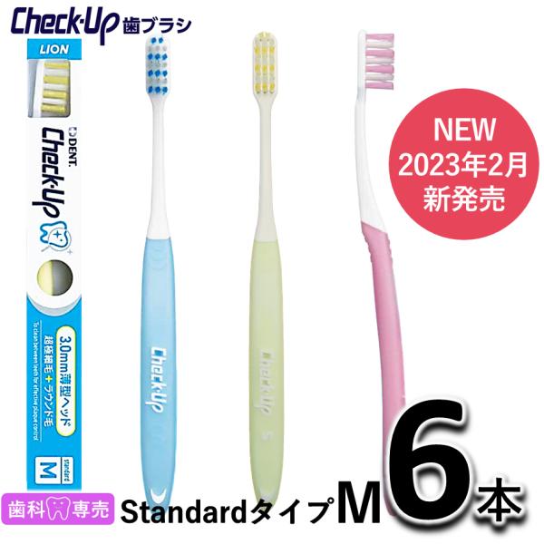 ライオン チェックアップ 歯ブラシ スタンダードタイプ M 6本 歯科専売 歯ブラシ　check-up standard フラットダブル　虫歯　メール便送料無料