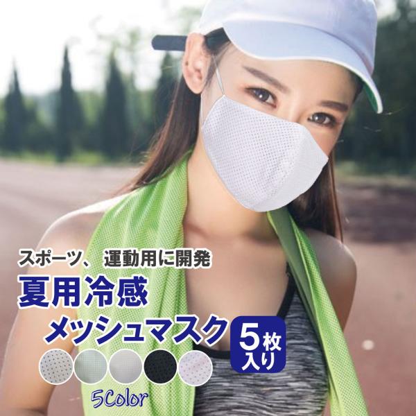 夏用冷感スポーツマスク 洗える メッシュマスク 息がしやすい 冷感マスク 接触冷感 男女兼用 洗って使える 5枚入り 個別包装 送料無料 高性能不織布フィルター付