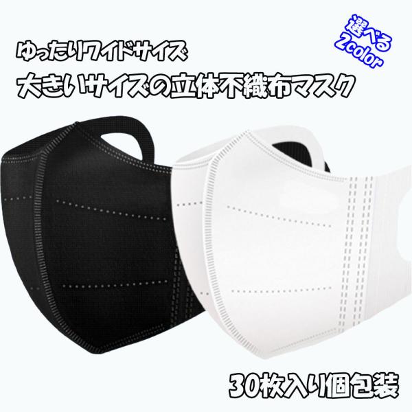 ビッグサイズ 立体不織布マスク 個別包装 大きいマスク 大きなマスク 30枚セット 使い捨て ３D 3層フィルター 息がしやすい ズレにくい ゆったりワイド