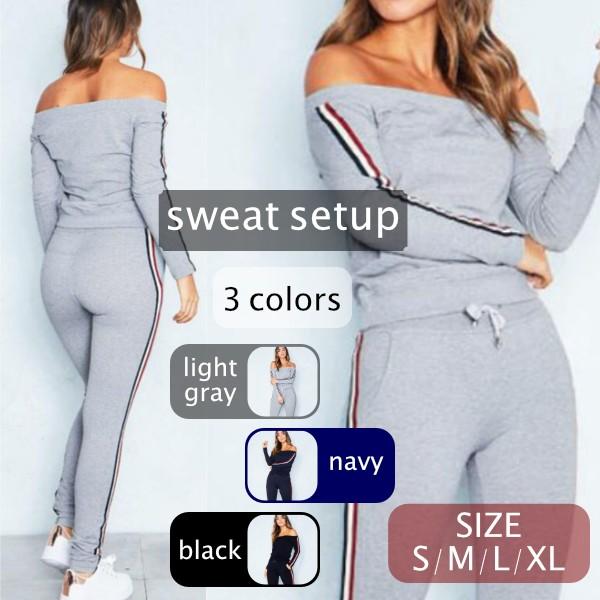 レディース スウェット セットアップ セクシー オフショルダー フェミニン ボーダー 部屋着 ルームウェア 可愛い スリム Krsh フィールワン 通販 Yahoo ショッピング