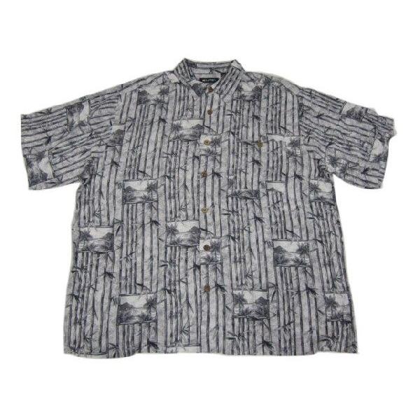 Puritan 竹・山・木 総柄 半袖 レーヨン アロハシャツ グレー系×白