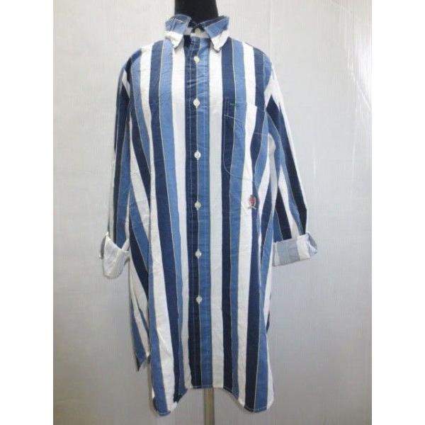 90 S Tommy Hilfiger トミー ヒルフィガー ストライプ柄 長袖 リメイク ボタンダウン シャツワンピ 紺 白 黄 Tops U Mellow 通販 Yahoo ショッピング