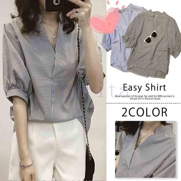 後ろボタン スキッパー ブラウス 半袖 ストライプ レディース パフスリーブ トップス ストライプ スタンドカラー Vネック スキッパー バックボタン Feeri Ftiaaa219 フェリータ 通販 Yahoo ショッピング
