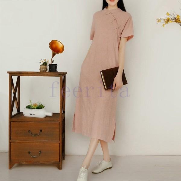 チャイナドレス ロングドレス 綿麻 ロングワンピース 刺繍 リネンワンピース ロング丈 コットンリネン ナチュラル 森ガール カジュアル 半袖 春 夏 Buyee 日本代购平台 产品购物网站大全 Buyee一站式代购 Bot Online