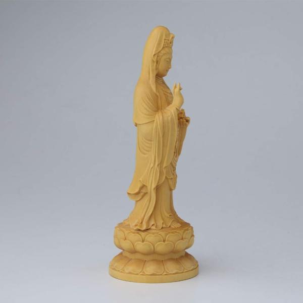 仏像 総柘植 観音菩薩 木彫仏像 置物 風水 蓮台柘植 ツゲ 手彫り サイズ 10 厄除 祈る cm 南海観音 財運 木製彫刻 上等 15