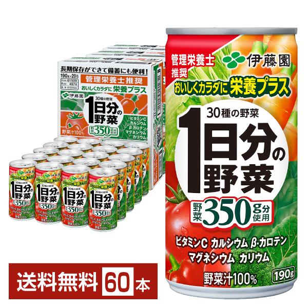 伊藤園 1日分の野菜 100本セット 野菜ジュース 190g缶 新品 送料無料 1日分の野菜 伊藤園 190g 缶 20本入り×3ケース（60本） 送料無料