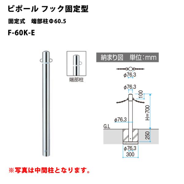 三協アルミ 車止めポール ビポールBP フック固定型 固定式 端部柱Φ60.5