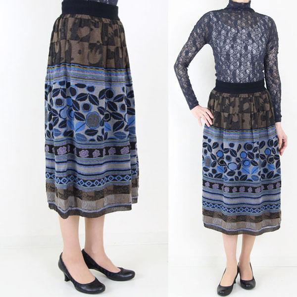 M.&KYOKO スカート　ニットスカート M.&KYOKO 佐藤繊維 M&KYOKO リーフ柄コットンニットスカート