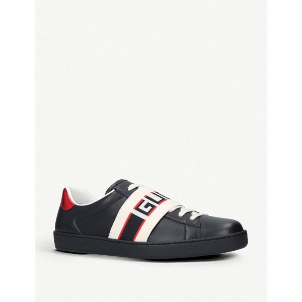 グッチ Gucci メンズ スニーカー シューズ 靴 Trainers Black Ace New 即納送料無料 Leather Stripe