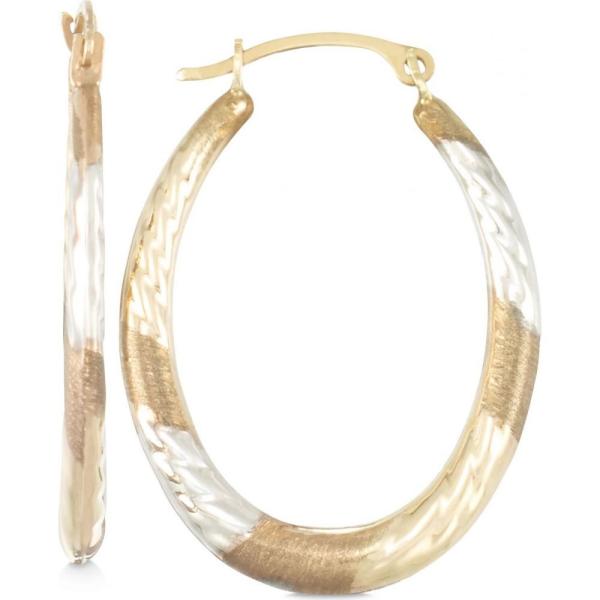 メイシーズ Macy's レディース イヤリング・ピアス フープピアス Tri-Tone Textured Oval Hoop Earrings in 10k Yellow, White and Rose Gold No Color