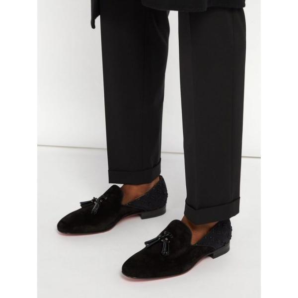 クリスチャン ルブタン Christian Loafers Louboutin メンズ ローファー シューズ 靴 メンズ Tassilobis Suede Suede And Jacquard Loafers Black Hb フェルマート Fermart 2号店