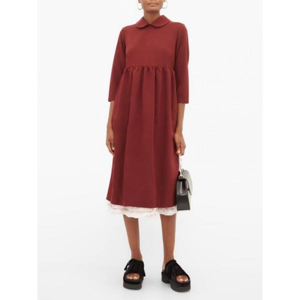 日本人気超絶の コム デ ギャルソン Comme Des Garcons Girl レディース ワンピース ミドル丈 ワンピース ドレス Ruffle Layer Twill Midi Smock Dress Burgundy 格安人気短納期
