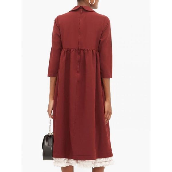 日本人気超絶の コム デ ギャルソン Comme Des Garcons Girl レディース ワンピース ミドル丈 ワンピース ドレス Ruffle Layer Twill Midi Smock Dress Burgundy 格安人気短納期