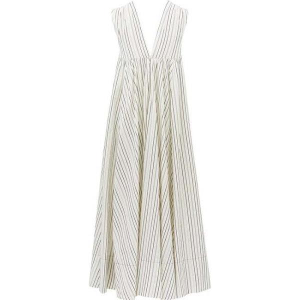 高品質 Ssone レディース ワンピース ミドル丈 ワンピース ドレス Bow Striped Cotton Blend Midi Dress White 魅了低価格