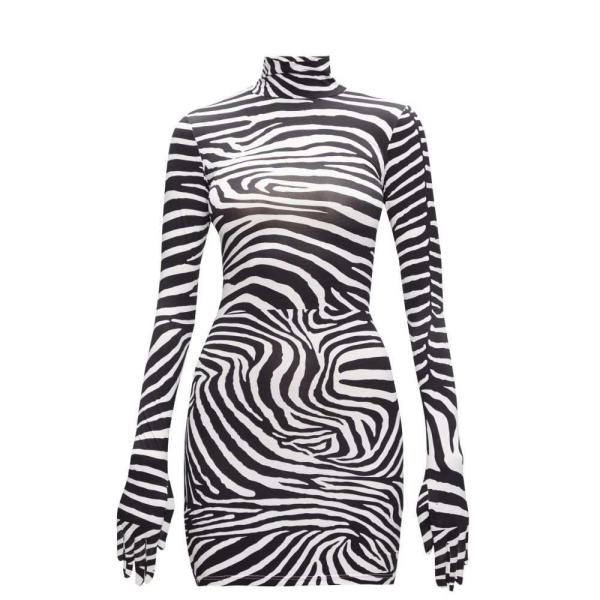 ヴェトモン Vetements レディース パーティードレス ミニ丈 ワンピース ドレス Glove Sleeve Zebra Print Jersey Mini Dress Black Gorkhasansar Com