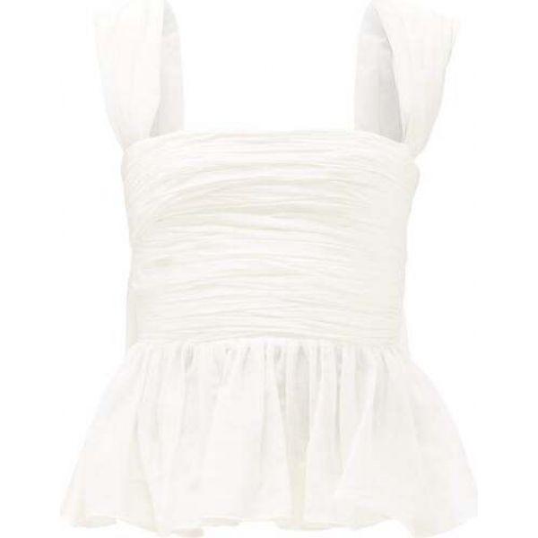 ブロック コレクション Brock Collection レディース トップス Ruffled Peplum Ruched Cotton Blend Voile Top White Isequipment Cl