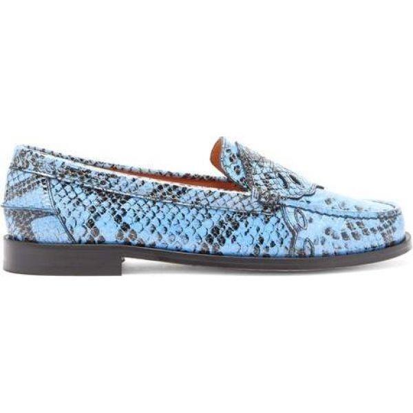 ガニー Ganni レディース ローファー オックスフォード シューズ 靴 Python Embossed Patent Leather Penny Loafers Blue 7pixelsadv Com